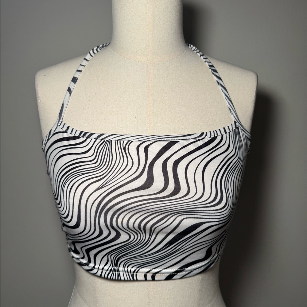 Black and White Striped Halter Top